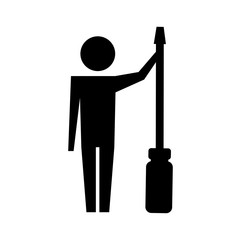 man pictogram with screwdriver tool support