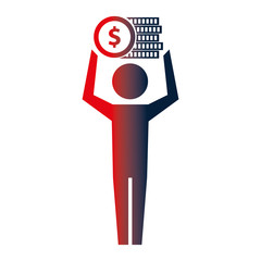 man pictogram stack coins dollar