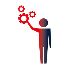 man pictogram with gears mechanic wheels