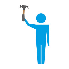 man pictogram holding hammer tool repair