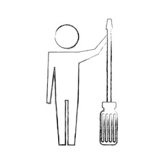 man pictogram with screwdriver tool support