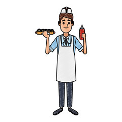 Cooker with hotdog and ketchup scribble