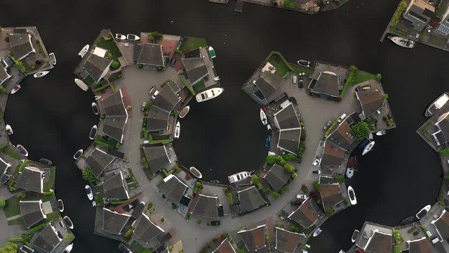 Bird's Eye View of the Geometric Shaped Lemmer Marina in the Netherlands at Sunrise