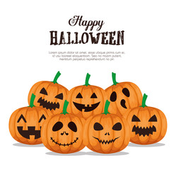 happy halloween card with set pumpkins