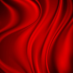 Luxury red satin smooth fabric background for celebration, ceremony, event invitation card or advertising poster. Vector Illustration