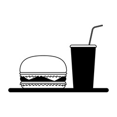 Hamburger and soda in black and white