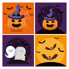 Obraz premium happy halloween card with set icons