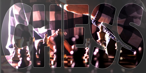 Obraz premium chess game text design on top of checkmate game background concept a