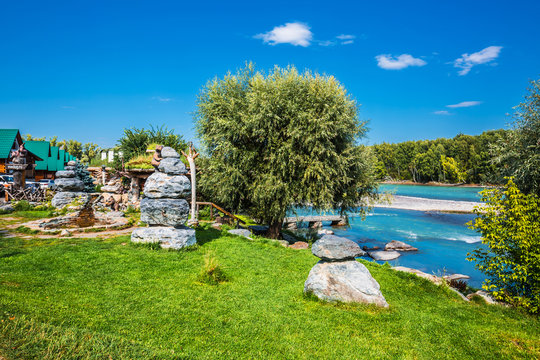 Sculpture at the river Katun. The Altai Mountains, Southern Siberia