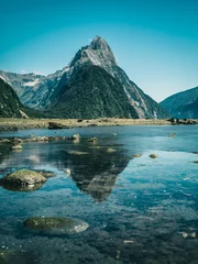 Papier Peint photo Vert bleu Milford Sound en Nouvelle-Zélande
