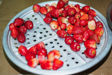 Top of view fresh strawberry in blow