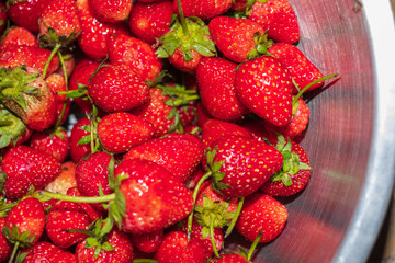 Top of view fresh strawberry in blow