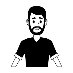 Young man face with beard in black and white