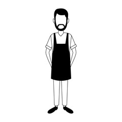 Barista man cartoon in black and white