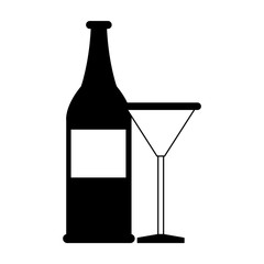 Vodka bottle and cocktail cup in black and white