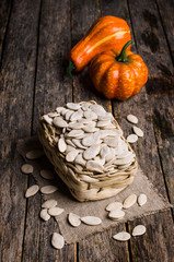 Pumpkin seeds in basket