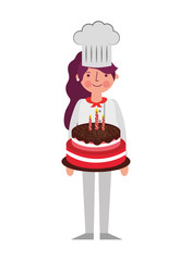 chef woman holding sweet birthday cake