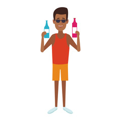 Young man with soda bottles