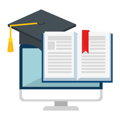 electronic book with computer and hat graduation