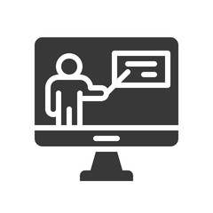 people presentation report on computer desktop screen, webinar or online education concept