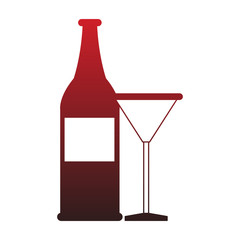 Vodka bottle and cocktail cup red lines