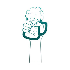 Hand holding beer cup in blue lines