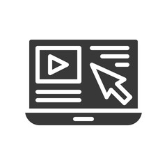 cursor arrow and video clip on laptop screen, website related icon