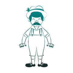 Bavarian man cartoon in blue lines