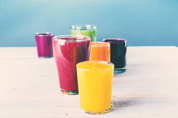 Juices Smoothie Different Glasses Health Concept