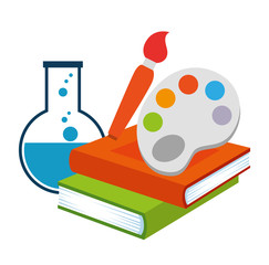 text books with paint pallette and tube test