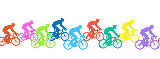 Seamless pattern. Bicyclists silhouettes, competition.