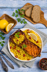 Baked Butternut squash with spicy rice