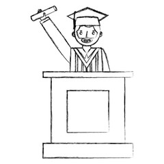 graduate man with diploma in the podium