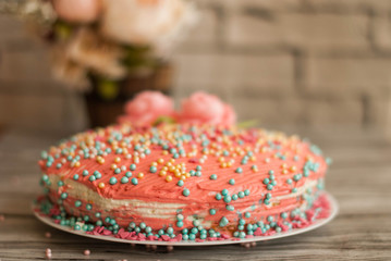 pink birthday cake