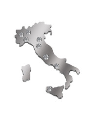 3 d map of Italy with a metal gradient and cylindrical icons of cities