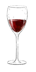 Illustration with a glass of red wine isolated on white background. Wine collection. Gourmet drinks.