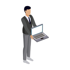 Businessman with laptop isometric