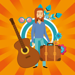 man hippie with guitar lifestyle character