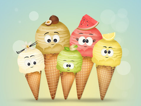 various flavors of ice cream with funny faces