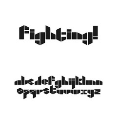 Gaming style stencil font in lowercase on white background