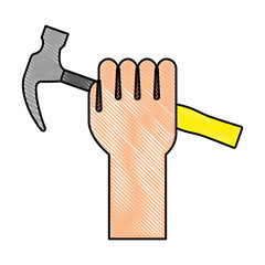 hand with hammer tool