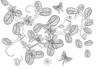 graceful nature pattern with birds for your coloring page