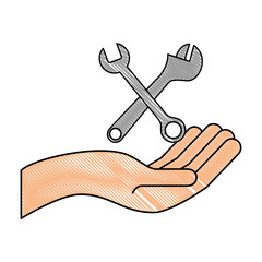 hand with wrenchs keys crossed tools