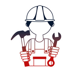 man builder with hammer and wrench key tool