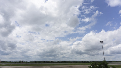 airport runway in the Beautiful Bright blue sky on background, with copy space for your text.