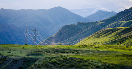 Overhead power line in the mountains