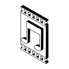 Video player isometric symbol in black and white