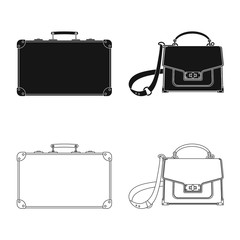 Vector design of suitcase and baggage icon. Set of suitcase and journey vector icon for stock.