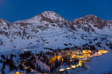 Ski resort in Austrian Alps by night