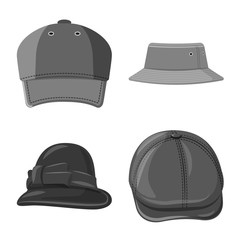 Vector design of headwear and cap icon. Collection of headwear and accessory vector icon for stock.